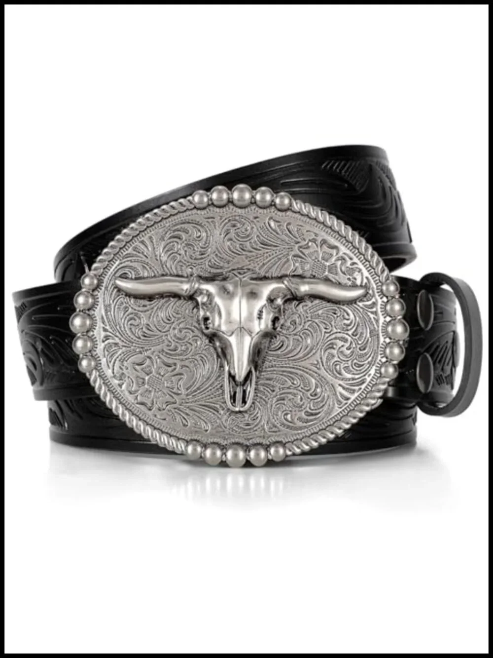 Genuine Leather Western Belt with Big Longhorn Buckle
